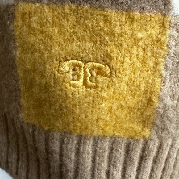 Tory Burch Intarsia Checkered Sweater Yellow Brown Preppy Fall Knit Size M - Picture 7 of 7